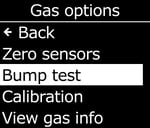 Menü - Haupt - Gasoptionen - Bump-Test